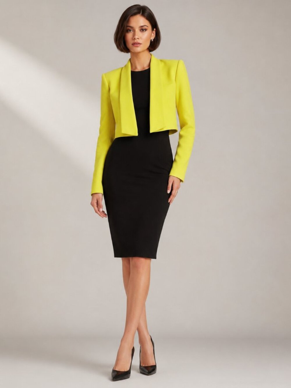 BCBGMAXAZRIA Emmerson Cropped Blazer XS Dark Canary Yellow